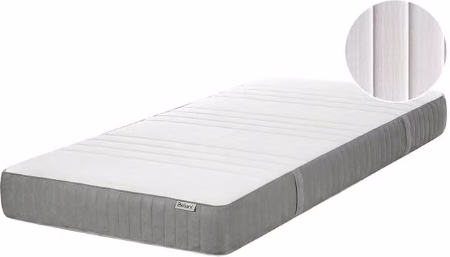Materasso in schiuma BELIANI bianco e grigio, durezza media, con copertura in tessuto rimovibile e regolazione della temperatura, L: 90 cm, P: 200 cm