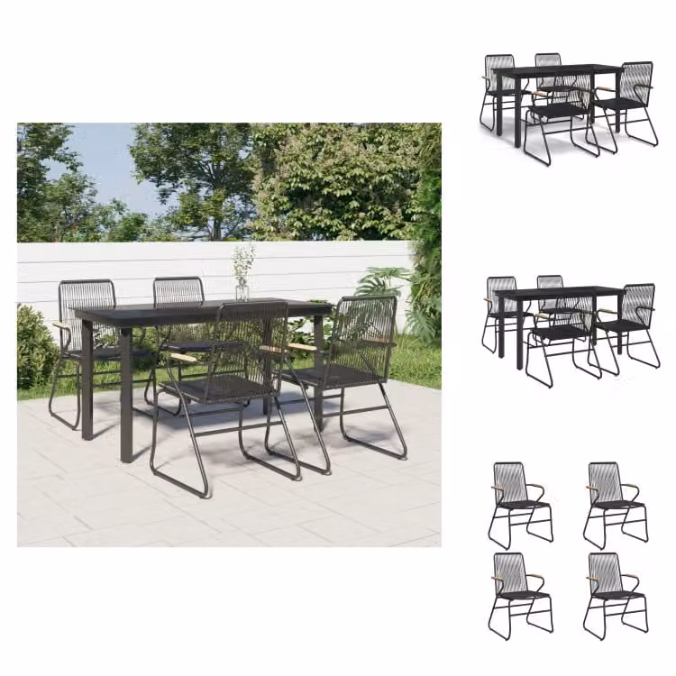 vidaXL Set da pranzo da giardino 5 pezzi in PVC rattan nero - Set di mobili da giardino