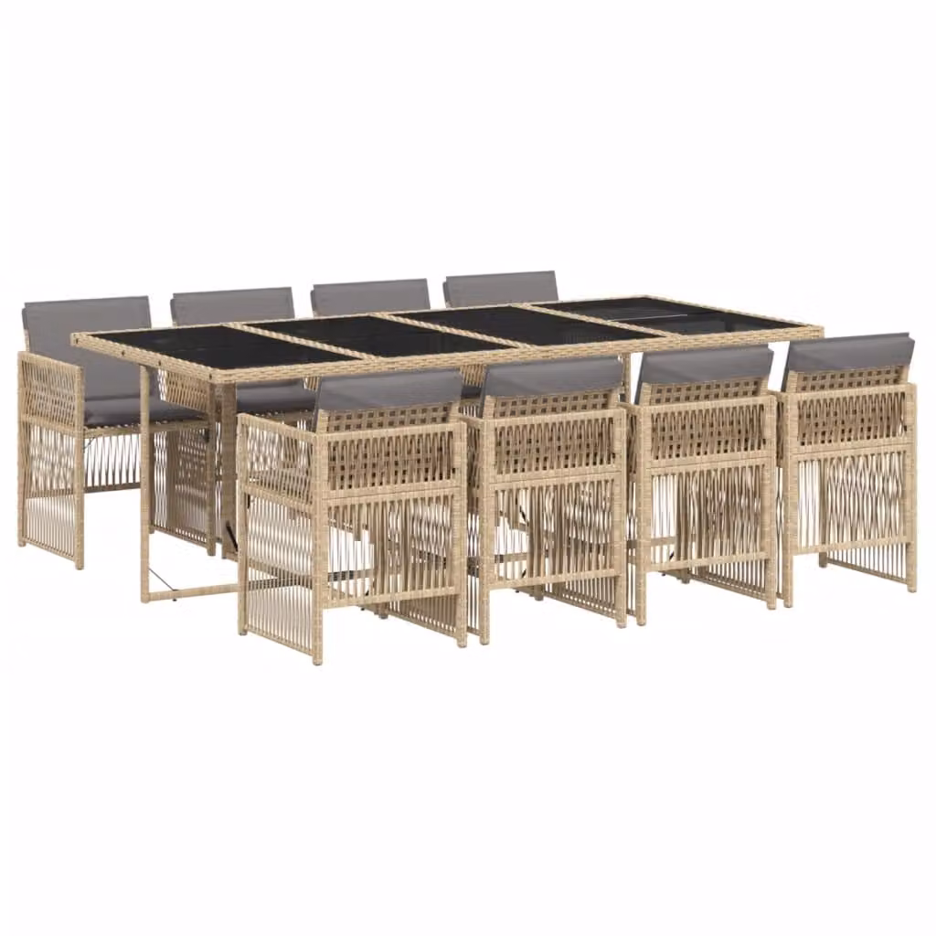 Set Pranzo da Giardino 9 pz con Cuscini Beige Misto Polyrattan