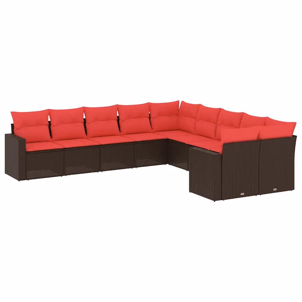 vidaXL Set Divani da Giardino a Forma di L con Cuscini Marroni e Rossi in Polyrattan e Acciaio – 2