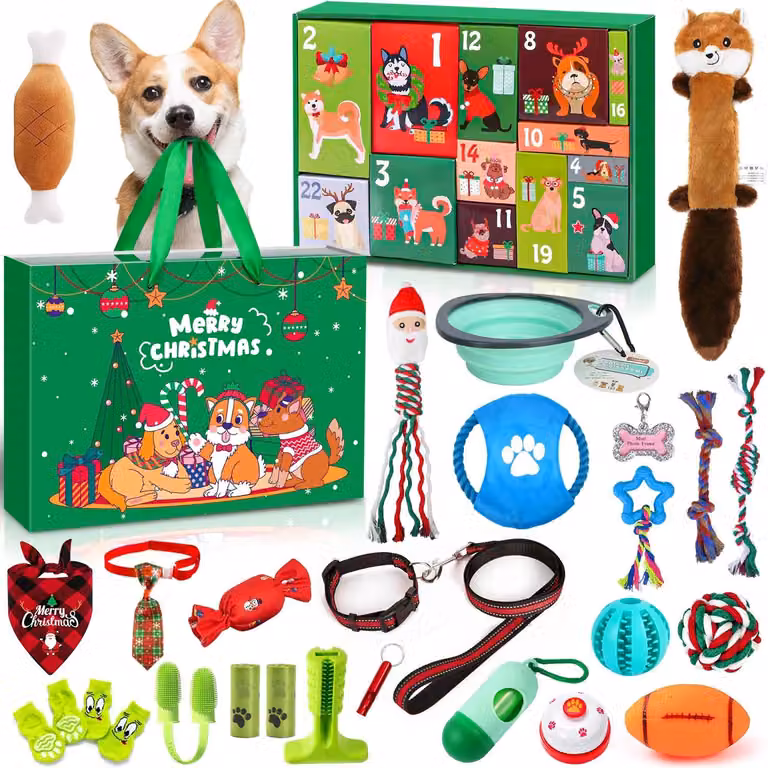 Solidchoice - Calendario dell'Avvento per cani, con 24 giocattoli