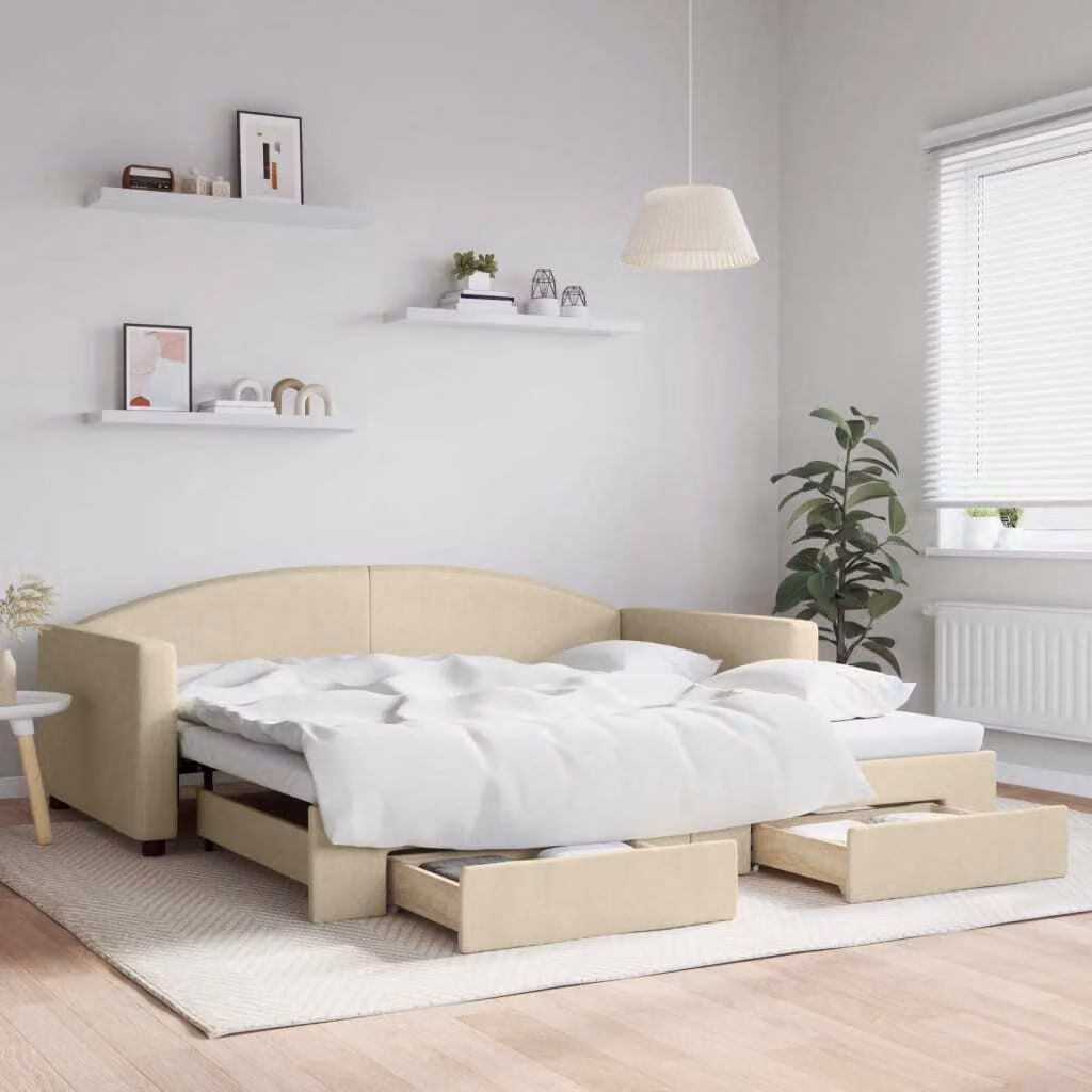 Maison Exclusive - Divano letto estraibile con cassetti, color crema, 100x200 cm, rivestimento in tessuto