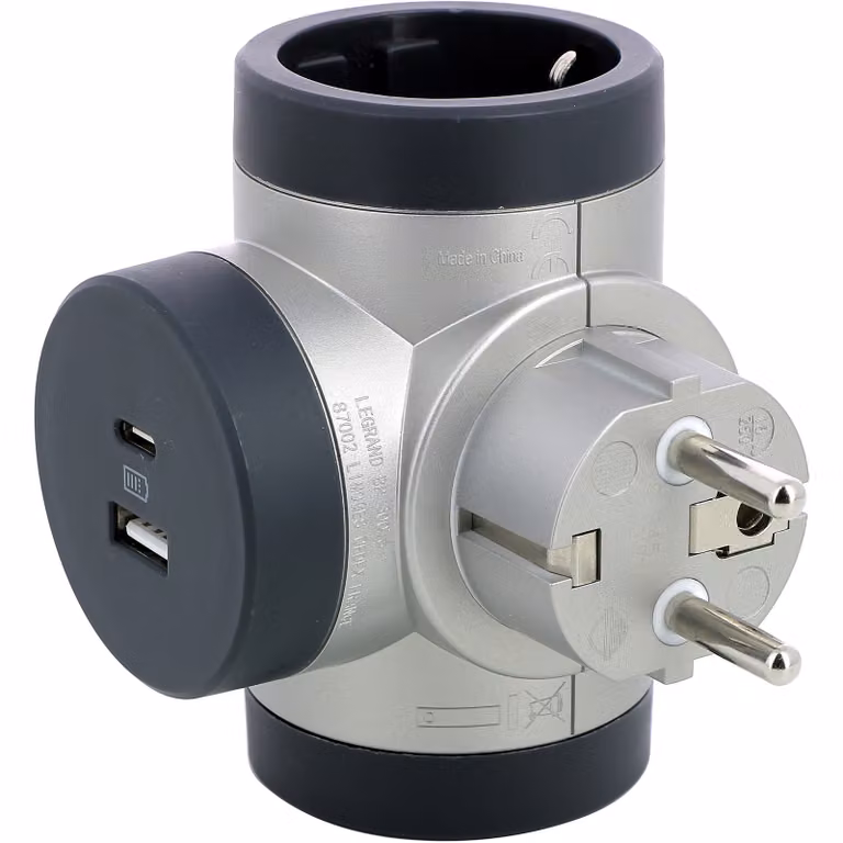 Presa rotante legrand 694524/ 2 prese/ 1 usb a - 1 usb tipo c/ alluminio