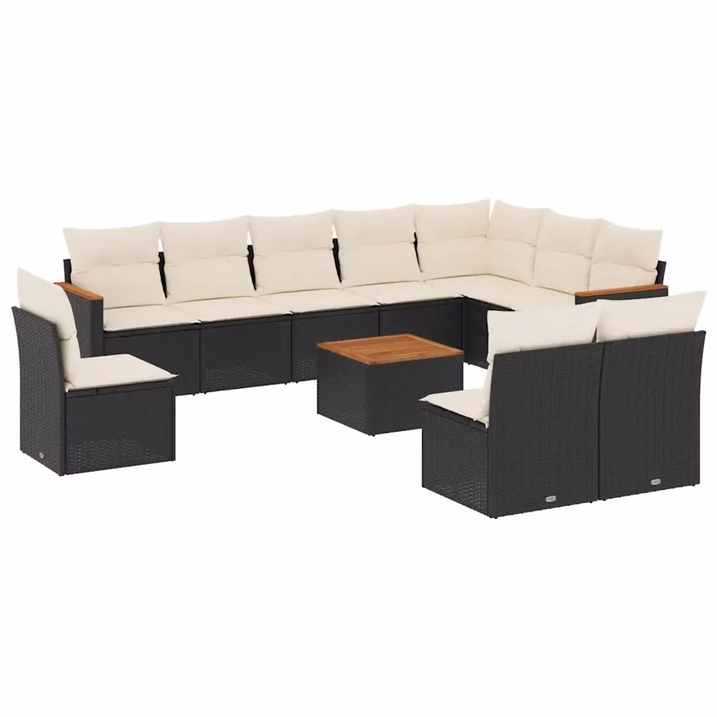 vidaXL Set Divani da Giardino 11 pz a Forma a U in Polyrattan Nero con Cuscini e Tavolino da Caffè – 2