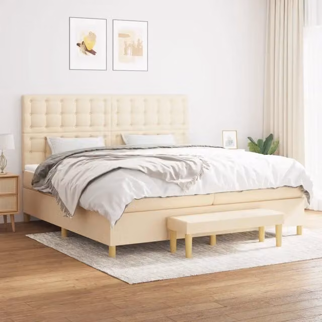 Letto Ibrido con Giroletto a Molle e Materasso vidaXL in Tessuto Beige e Bianco L/P/H: 200 x 200 x 31 cm