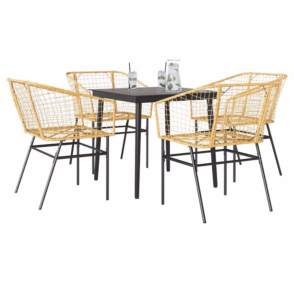 Set da pranzo da giardino moderno vidaXL in polyrattan con tavolo in vetro, 5 pezzi, nero e marrone