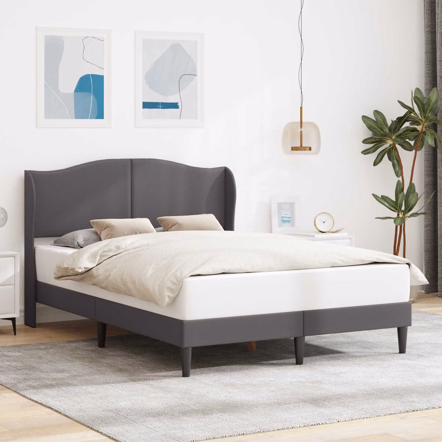 Struttura del letto con testiera vidaXL in similpelle grigia, L 120 x P 200 cm