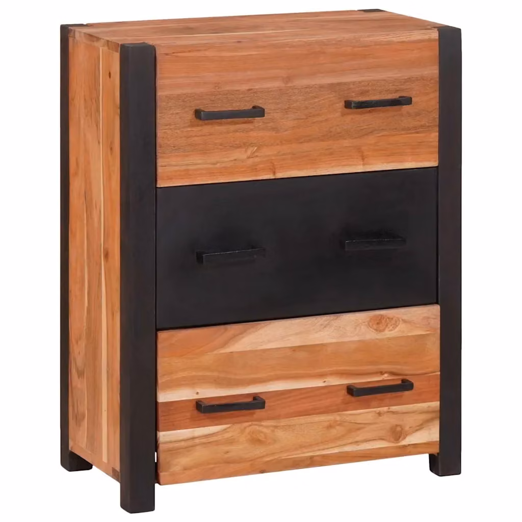 Credenza moderna in legno di acacia massello vidaXL, 3 pezzi, marrone, L: 55 cm, P: 30 cm, H: 75 cm – 2