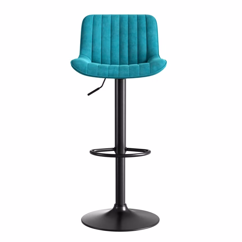 Set di 2 sgabelli da bar Zephmum blu turchese con rivestimento in velluto, girevoli a 360 gradi e regolabili in altezza per sala da pranzo e soggiorno – 2