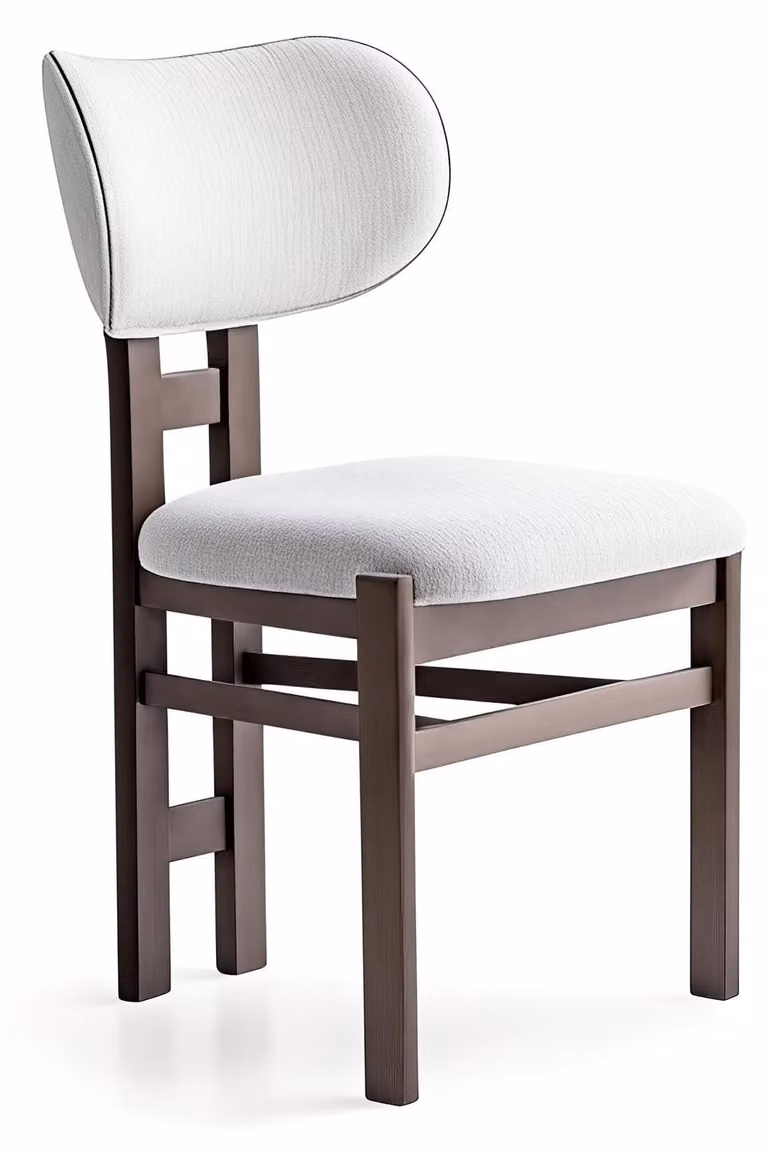 Sedia moderna, bianca e marrone, imbottita, ideale per la sala da pranzo, in legno, design elegante
