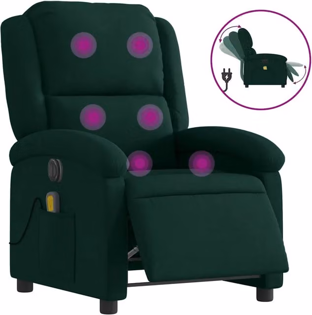 Poltrona Massaggiante | Sedia Relax Reclinabile Elettrica Verde Scuro Velluto