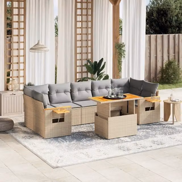Set Divano da Giardino 8 pz con Cuscini Beige in Polyrattan 3273432