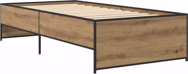 Letto singolo per adulti con cassetti in legno color rovere, design minimalista, L 80 x P 200 cm – 1