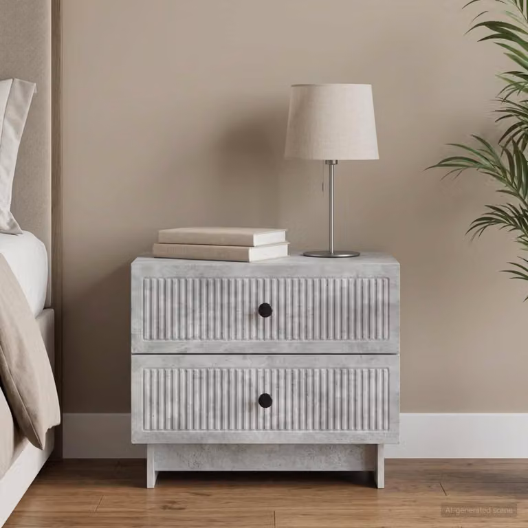 Armadio da Notte Moderno vidaXL Grigio Cemento e Nero L/P/H: 62 x 34,5 x 47,5 cm