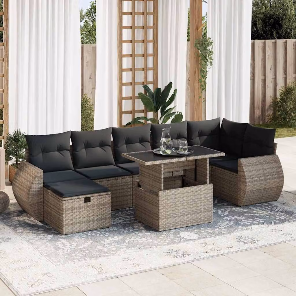 Maison Exclusive - Set da giardino 8 pezzi con cuscini grigio in polyrattan