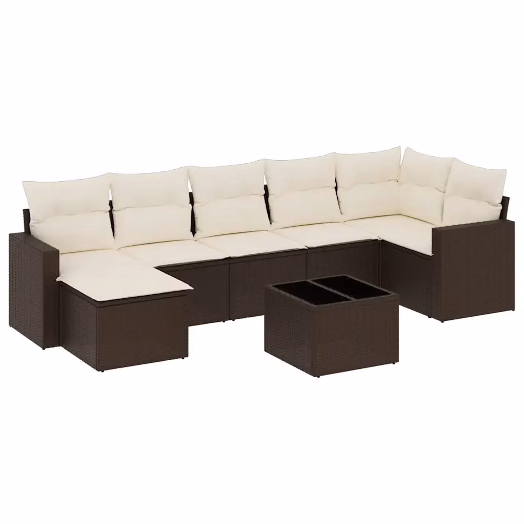 vidaXL Set Divani da Giardino 8 pz in Polyrattan Marrone con Cuscini e Tavolino – 2
