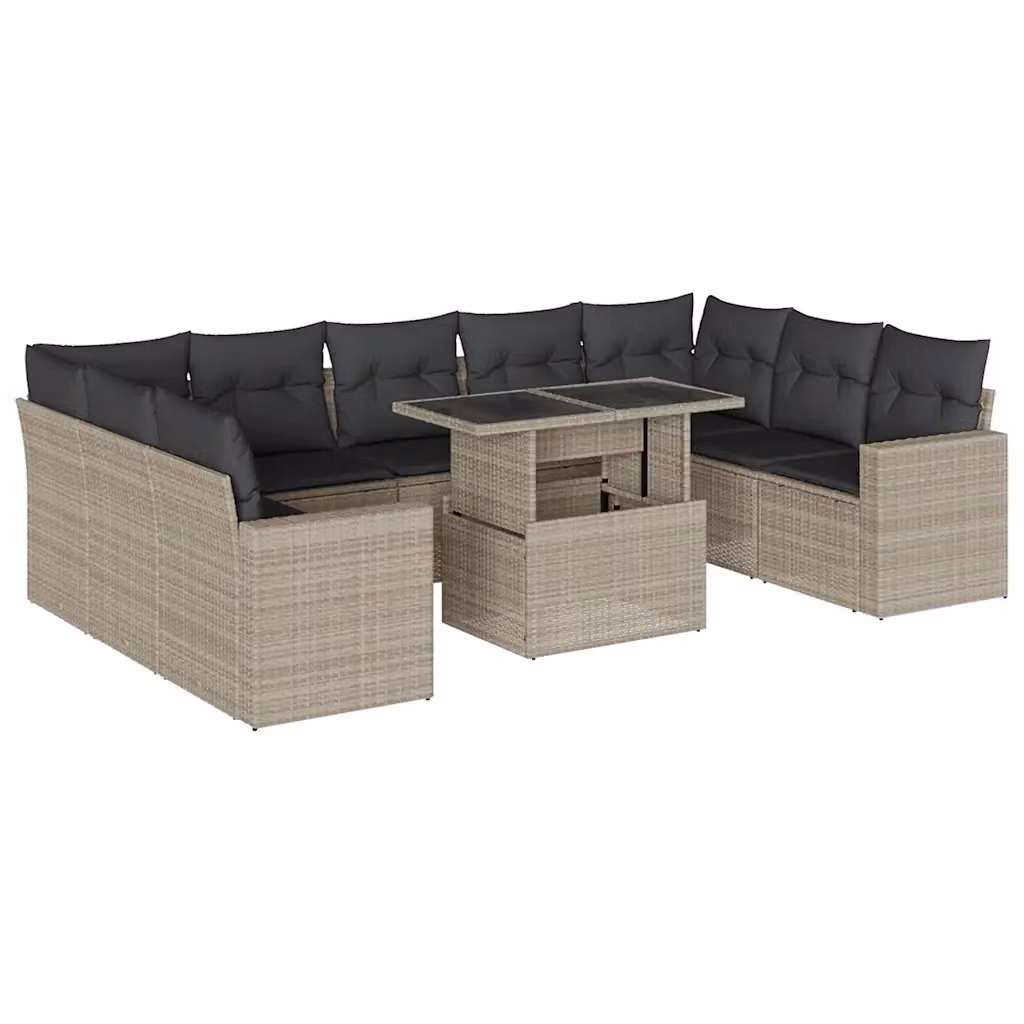vidaXL Set Divano da Giardino 10 Pezzi a Forma di L in Polyrattan con Cuscini Grigio Antracite e Tavolino – 2