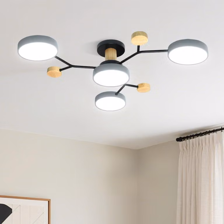 Lampada a soffitto a LED, 4 luci, design a pannelli, dimmerabile, grigia, 48W