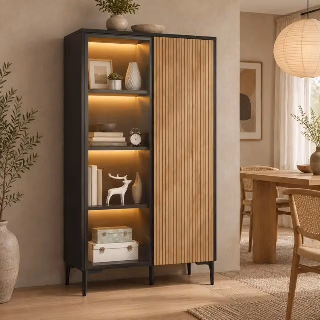 Vetrina moderna in MDF con LED RGB, 90×40×135 cm