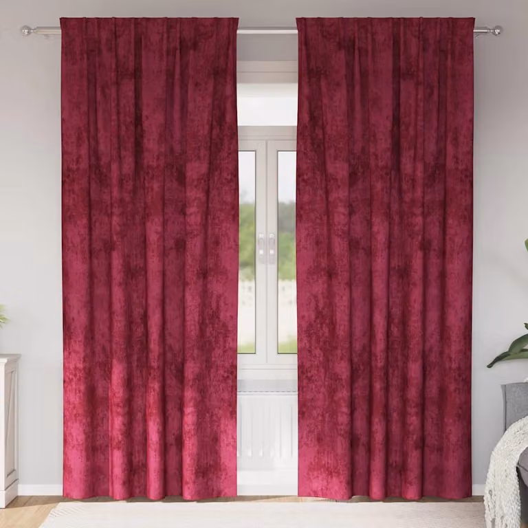 Set di 2 tende in velluto vidaXL color rosso, oscuranti e termoisolanti, H: 260 cm x L: 140 cm