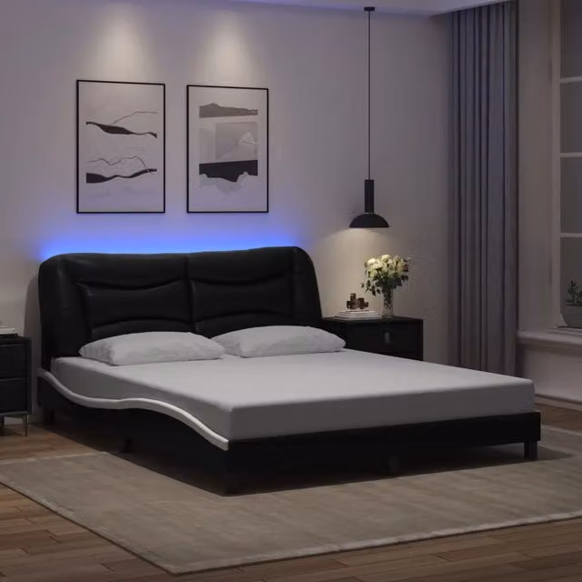 Giroletto con LED senza Materasso-Struttura Letto Hvar Nero e Bianco 160x200 cm