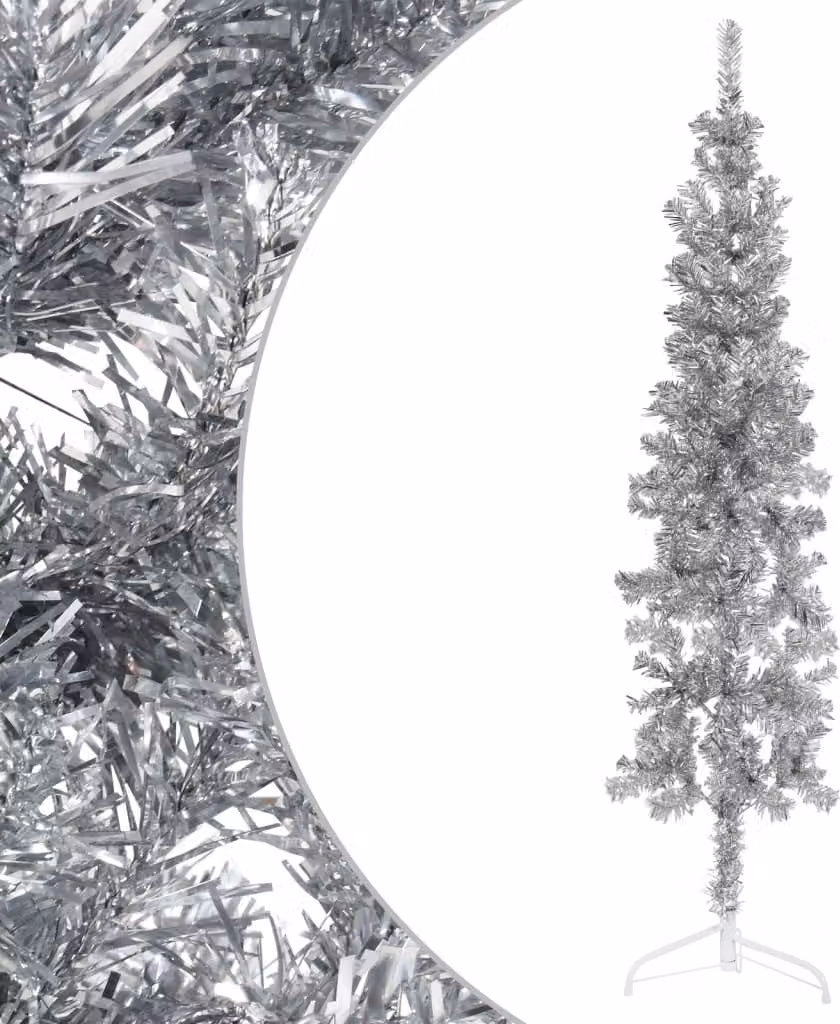 The Living Store Mezzo Albero di Natale Artificiale Slim Silver 180 cm
