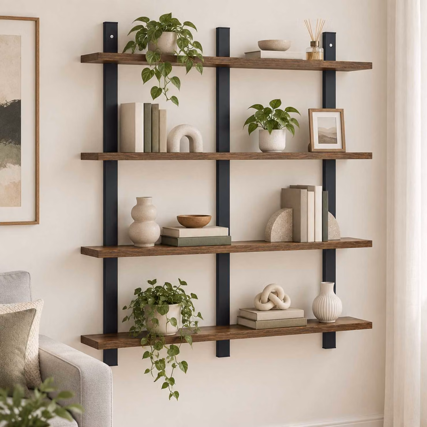 Scaffale da parete moderno vidaXL in rovere fumo L: 79.5 cm, P: 13.5 cm, H: 80 cm