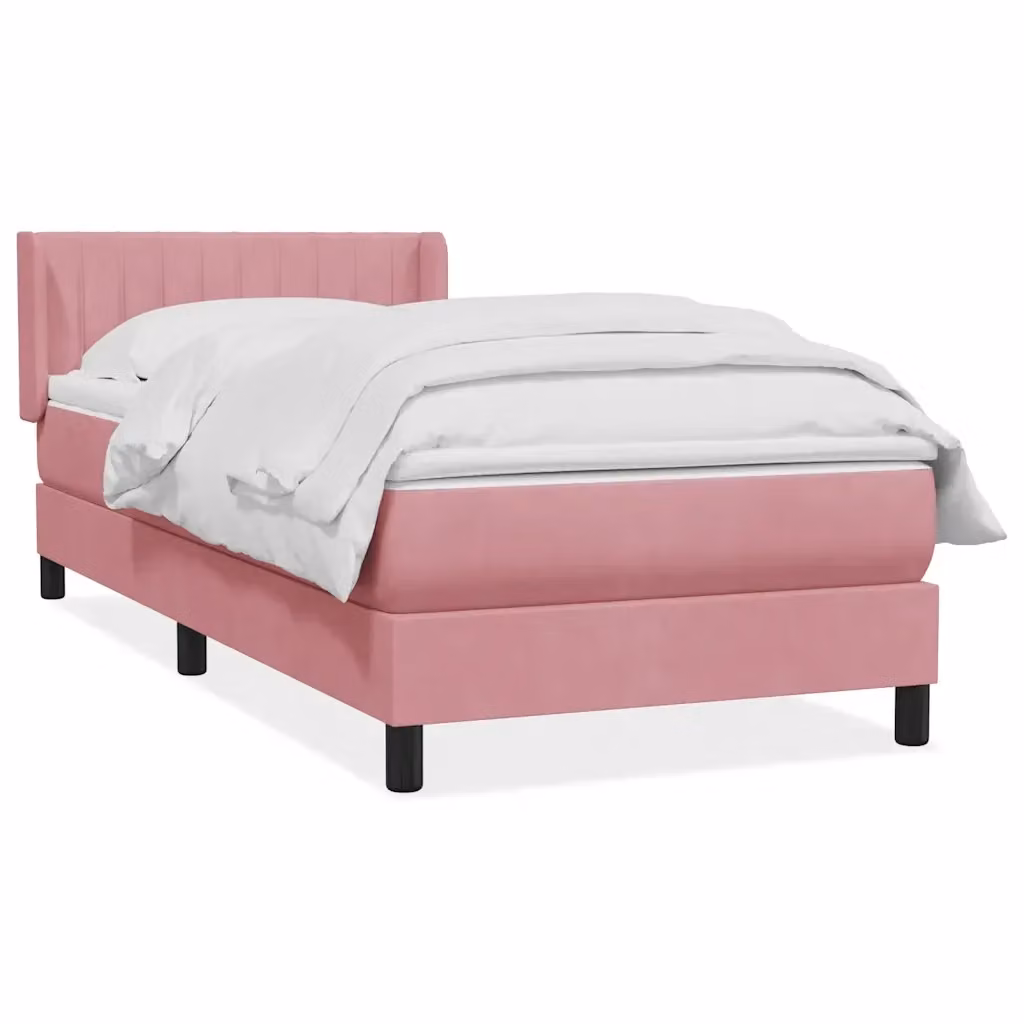 Letto a molle con materasso ibrido vidaXL in velluto rosa e bianco L: 83 cm, P: 223 cm, H: 151 cm – 2