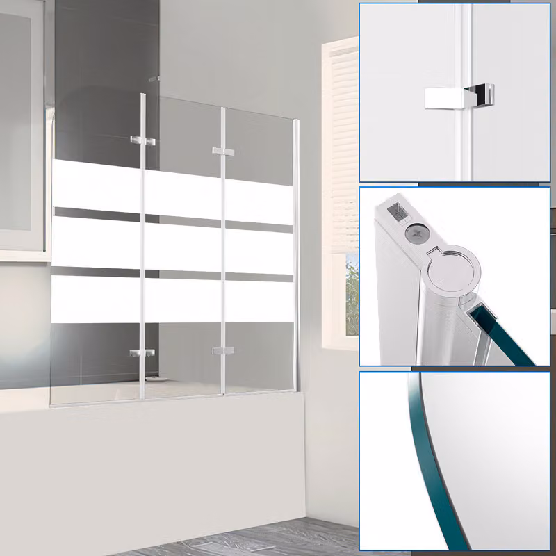 Clanmacy bagno allegato schermo pieghevole vasca da bagno cabina doccia schermo doccia in 6 mm NANO rivestimento facile da pulire 181 ° ESG vetro trasparente 3 pezzi pieghevole 120 * 140CM bianco