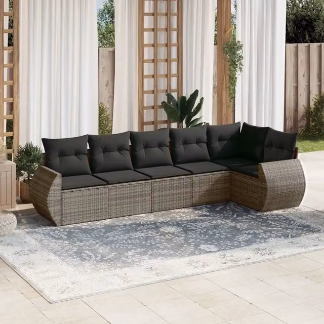 Set Divano da Giardino 6 pz con Cuscini Grigio in Polyrattan 3253727