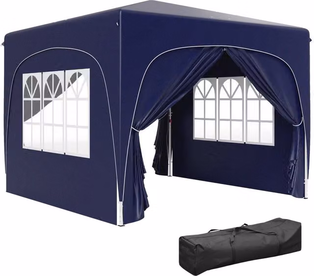 Gazebo Pieghevole Xylo Blu Scuro con Pannelli Laterali UPF50+ e Borsa L/P: 300 x 300 cm