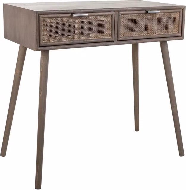 Mobile da ingresso in legno e griglia in bambù con 2 cassetti grigi 80x42x79h