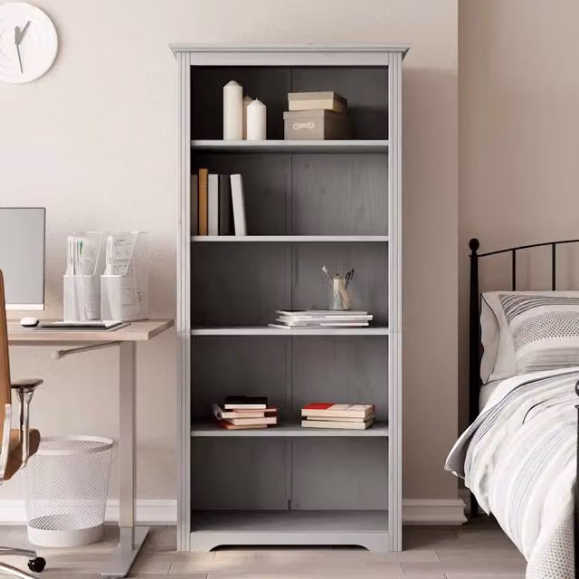 Libreria vidaXL in legno di pino con 5 ripiani, Grigia, L: 82 cm, P: 40 cm, H: 173 cm