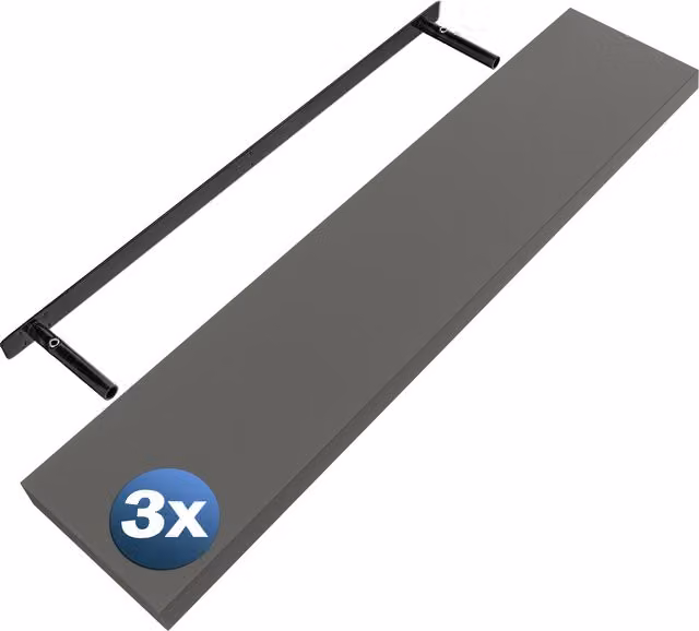 Set di 3 Scaffali sospesi a muro Casaria® in MDF grigio opaco, Larghezza: 110 cm