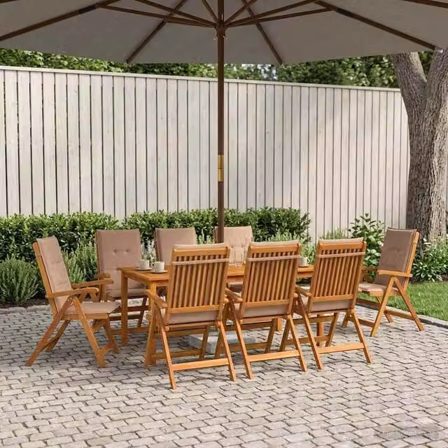 Set da pranzo da giardino vidaXL in legno di acacia naturale con 9 pezzi per 8 persone, colore marrone e beige – 1