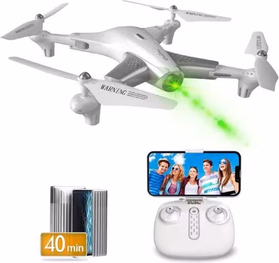 Drone FPV con Video e Foto HD 720 e Autonomia di 40 Minuti, Colore Bianco