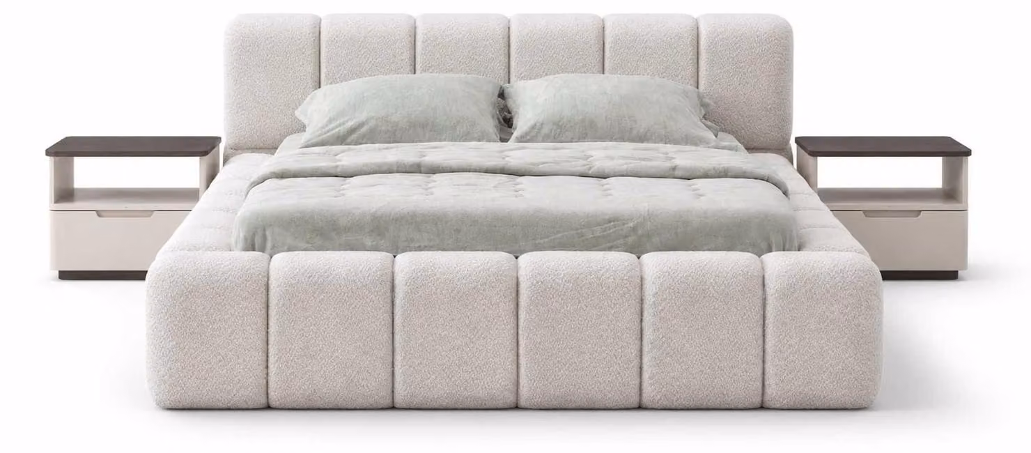 Design elegante per il letto, con 2 comodini. Set di mobili di stile per la camera da letto