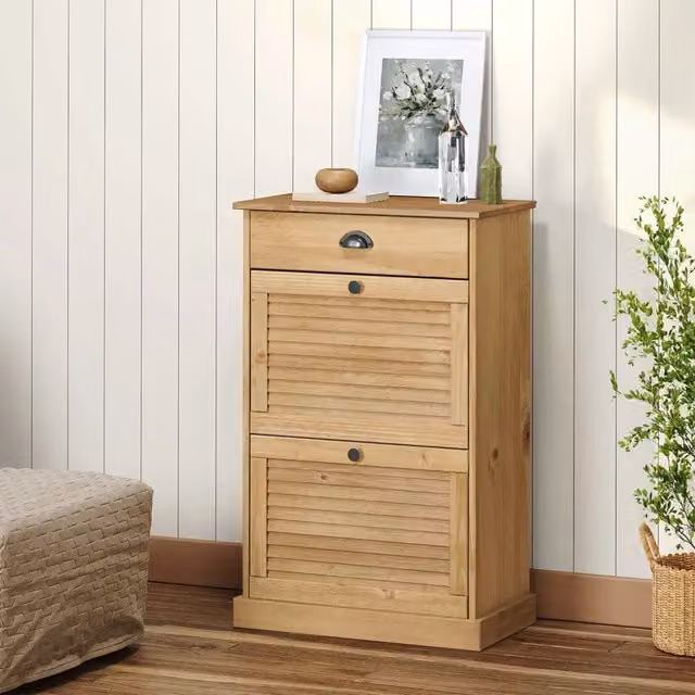 Scarpiera da parete vidaXL in legno di pino cerato marrone con scomparti basculanti L/P/H: 60 x 35 x 96 cm – 1