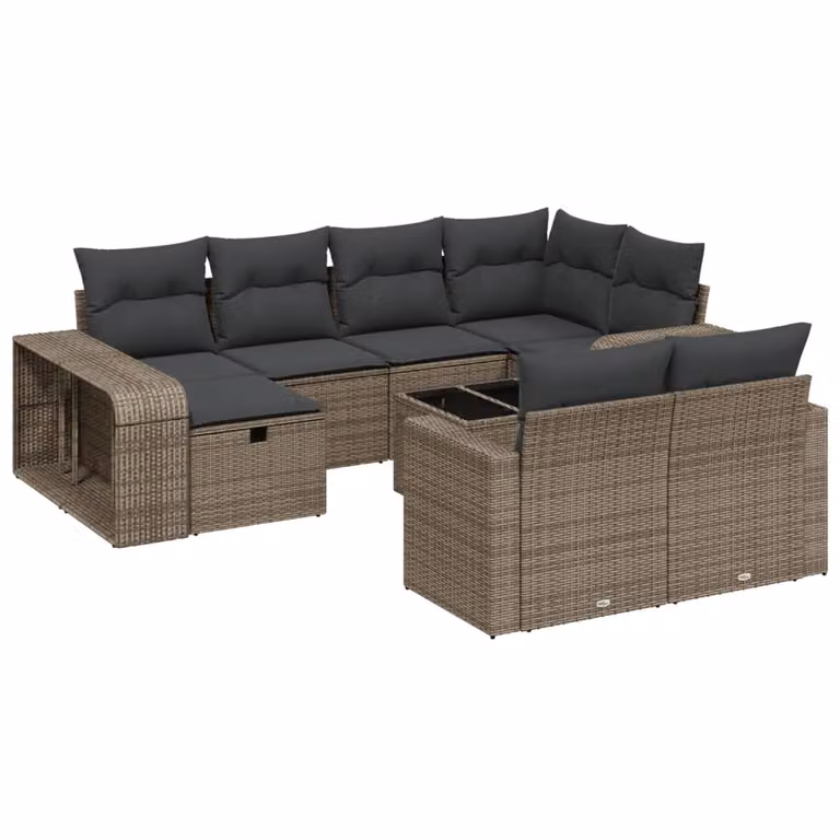 Set Divani da Giardino 11 pz con Cuscini in Polyrattan Grigio