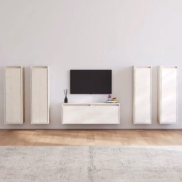 Mobili Porta TV 5 pz Bianchi in Legno Massello di Pino 3100210