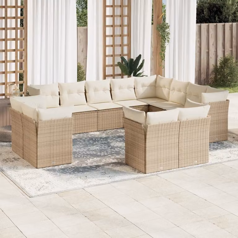 Set di Divani da Giardino vidaXL a Forma di U con Cuscini Beige e Struttura in Polyrattan e Metallo