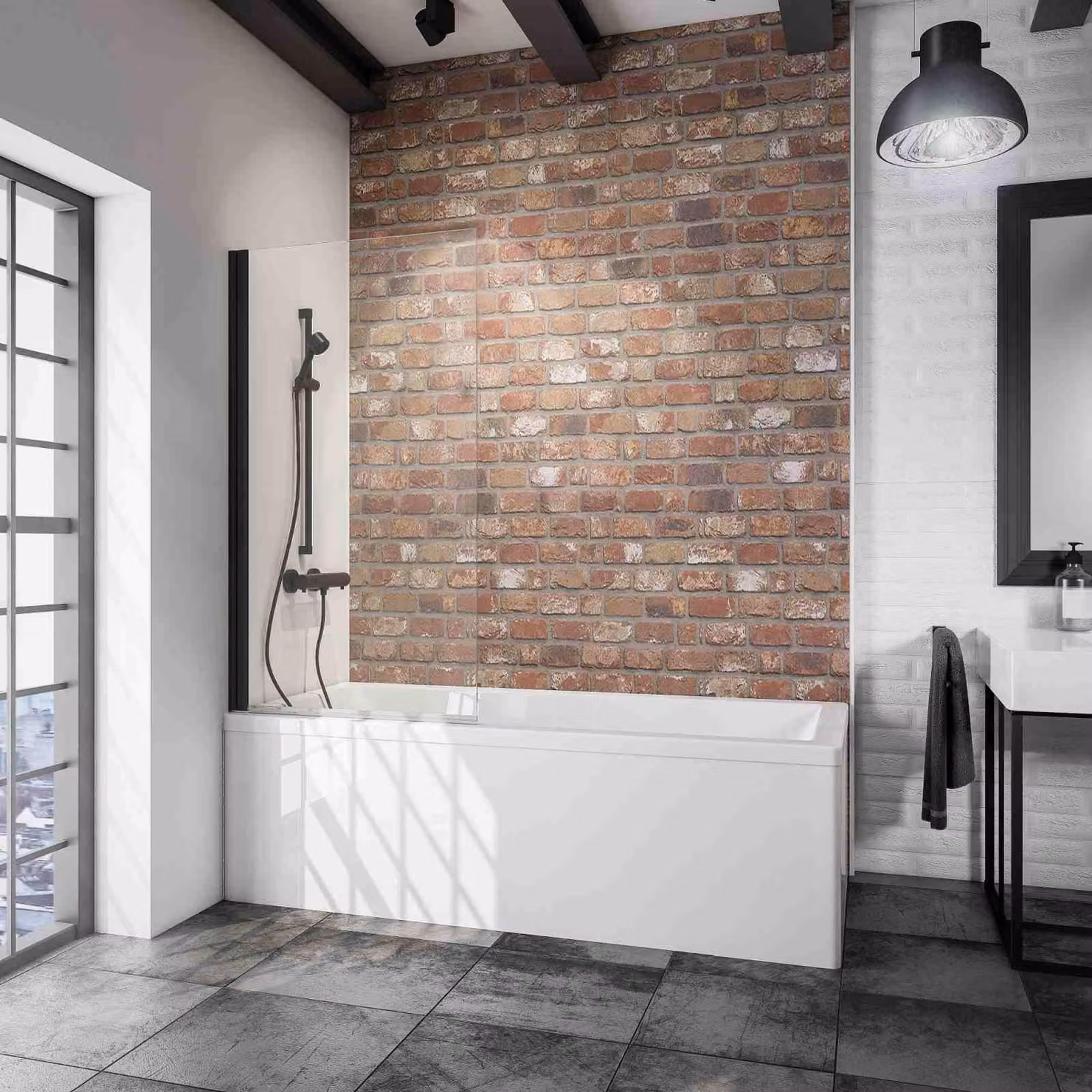 Schulte Parete doccia Berlin, 70 x 130 cm, vetro di sicurezza da 5 mm trasparente chiaro, nero opaco, parete doccia per vasca da bagno