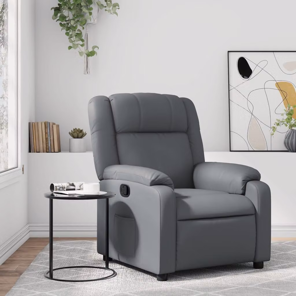 Poltrona Reclinabile Relax vidaXL in Similpelle Grigia con Braccioli e Reclinazione Manuale