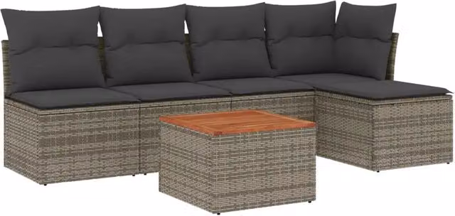 Set Divano da Giardino 6 pz | Set Salotto da Giardino con Cuscini Grigio in Polyrattan