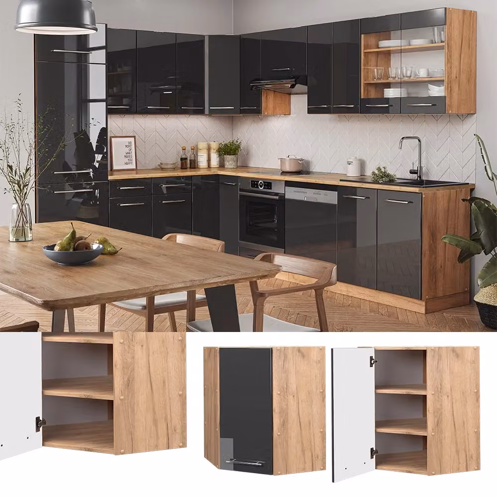 Mobile angolare da cucina Fame-Line Vicco Antracite lucido e Rovere dorato L: 57 cm – 2