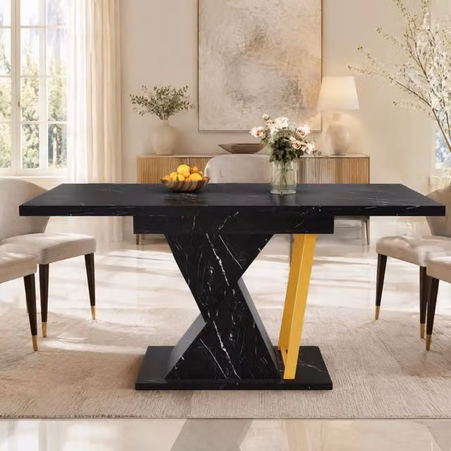 Tavolo da pranzo allungabile 140x80 cm nero - piano effetto marmo