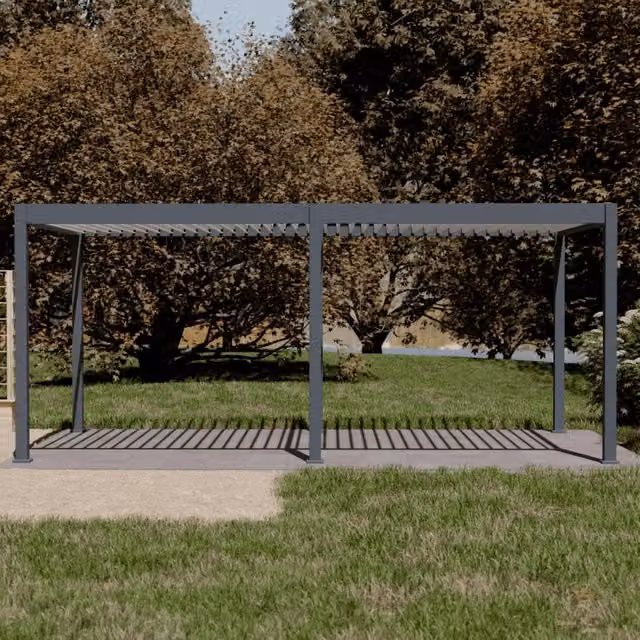 Pergola bioclimatica motorizzata Ombrea ELMO autoportante L: 600 cm, P: 300 cm, H: 256 cm - Antracite/bianco