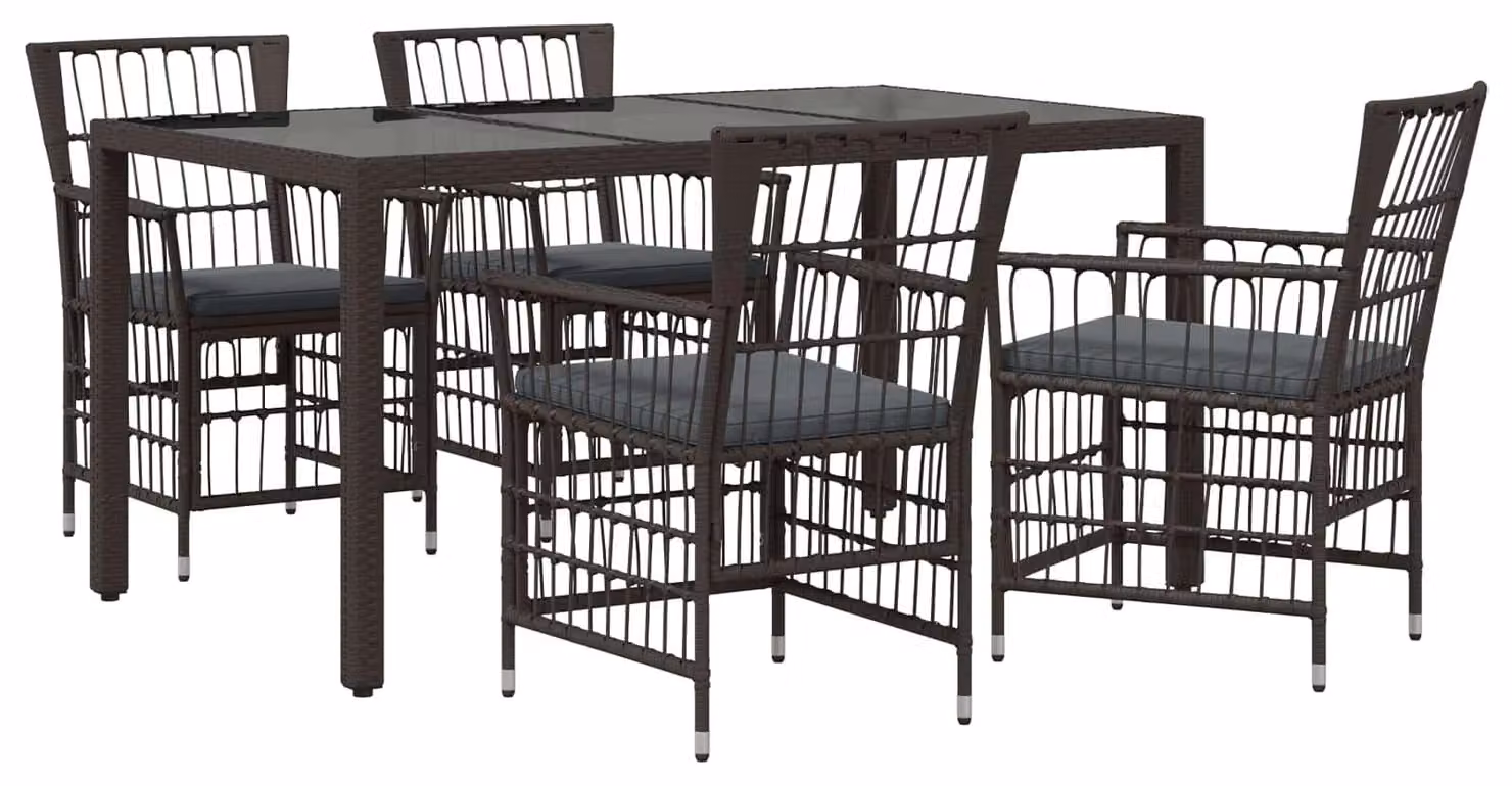 Set da esterno per 5 persone, in rattan sintetico nero