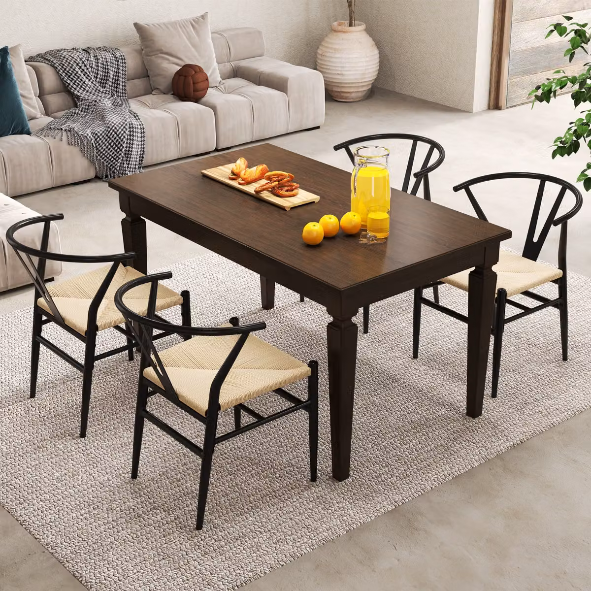 Sedie da cucina impilabili Costway con schienale a forma di Y e seduta in rattan intrecciato, Beige