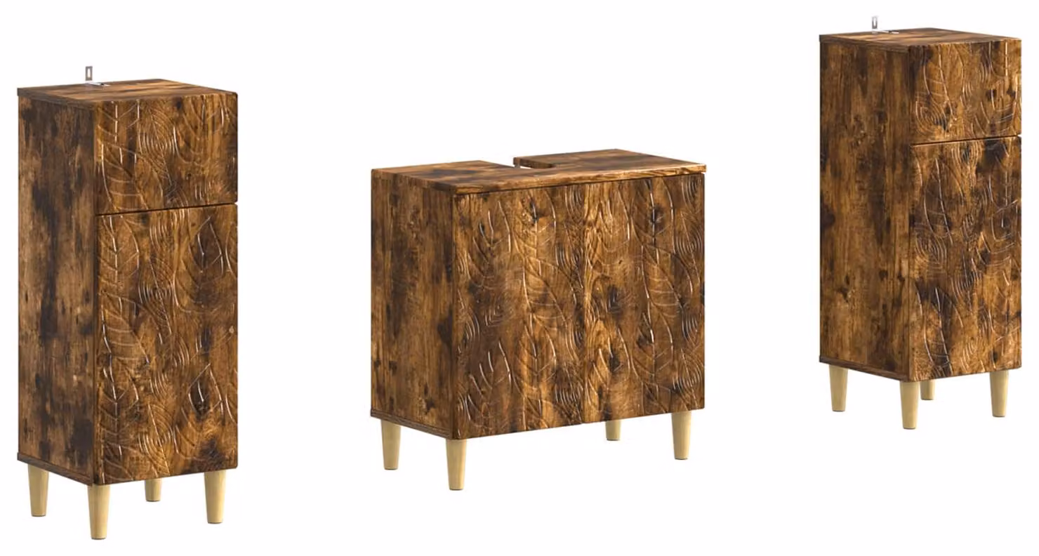 Set di due mobili da bagno in legno effetto rovere fumé, modello DELFT